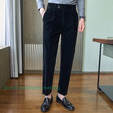 Pantalones largos rectos de terciopelo estilo italiano para hombre Vestido formal Pantalones de negocios Nuevos