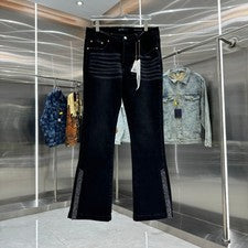 Pantalones de mezclilla acampanados informales de diamantes de imitación de moda para hombre personalidad PU6021