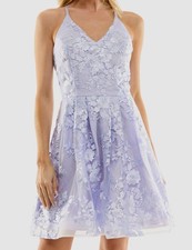 Vestido BCX Para Mujer Junior Púrpura Bordado Mini Fiesta Ajuste Acampanado Talla 9