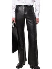 Pantalón de cuero para hombre Fomal cuero de cordero genuino estilo negro pantalón de cuero