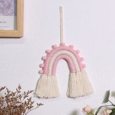 1 pieza Colgante Tejido Arco Iris Precioso Arco Iris Colgante Adorno Decoración del Hogar (Rosa)