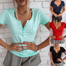 Para mujeres Verano Calce Ajustado Cuello en V Pullover Camiseta Moda Informal Manga Corta Prendas para el torso