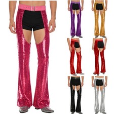 Pantalones de hombre estilo occidental pantalones largos años 70 fiesta temática de Halloween abiertos