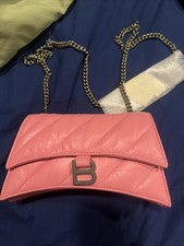 Bolso para mujer Balenciaga reloj de arena cadena cuero rosa