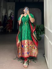 Maxi mujer seda Gaji pura brillante caftán Abaya Paithani jacquard borde tejido