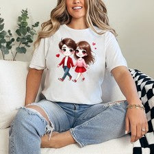 Linda Camiseta de Anime Pareja Mujer Hilada en Anillo Kawaii Amor Regalo Para Ella