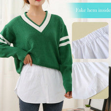 Damas Ajustable Capas Falsas Top Barrido Inferior Camisa Básica Media Longitud Faldas~
