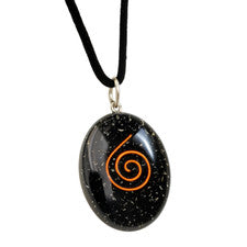 Collar Colgante Turmalina Negro Orgón Ovalado EMF Bobina de Cobre Piedras Preciosas Joyería