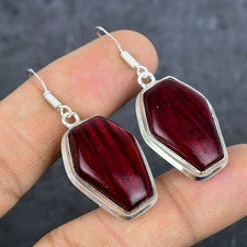 Pendiente de joyería de plata de ley 925 con piedras preciosas de labradorita roja 1,89" w268