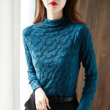 Mujer Moda Coreana Cuello Alto Mangas Largas Camiseta Informal Pullover Blusa