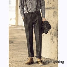 Pantalones de hombre vintage formales a rayas estilo británico pantalones tweed mezcla de lana