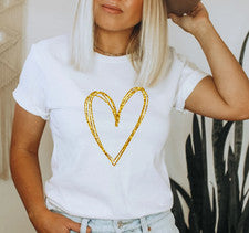 Camiseta Corazón Brillo Para Mujer Informal Top Estilo Primavera Linda Camiseta Regalo