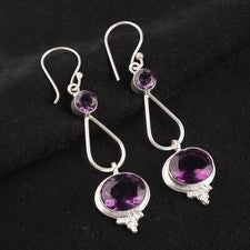 Pendiente de plata de ley 925 con piedras preciosas de amatista hecho a mano joyería pendiente regalo para