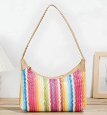 Bolso de Hombro MB Color Block Tejido Yute para Mujer Rayas Paja Boho Playa Bolso
