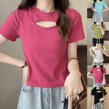Camisetas Mujer Manga Corta Huecada Ligeras y Aireadas Moda Verano