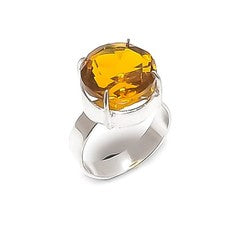 Anillo de joyería de plata de ley 925 hecho a mano con piedras preciosas de citrino talla 8 q682
