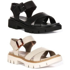 Sandalias Remonte Cross Hook & Loop Buc de cuero para mujer en beige Reino Unido 4-8