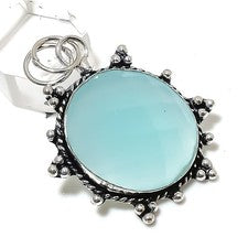 Colgante de joyería de plata de ley 925 hecho a mano con piedras preciosas de calcedonia Aqua 2,05" k418