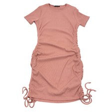 Vestido estilo elegante para mujer talla S básico manga corta fruncido corbata lateral acanalado rosa