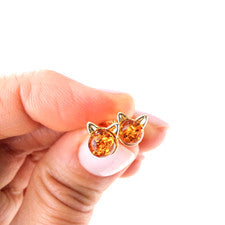Pendientes Gatos Plata 925 Dorado Ámbar Báltico Mujer