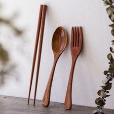 Juego de cubiertos de madera portátil ecológico reutilizable cuchara tenedor palillos #D