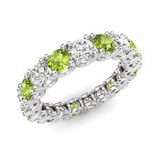 Anillo de plata de ley 925 peridoto corte brillante redondo 4,00 mm banda de eternidad