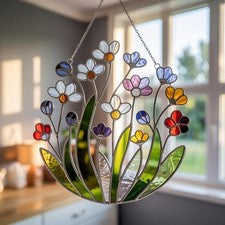 Atrapasol de ventana de flores silvestres coloridas, estilo floral acrílico decoración colgante