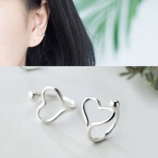 Pendientes de plata 925 PINZA CORAZÓN mujer niña Ear Cuff sin agujero