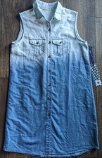Vestido/túnica para mujer Given Kale azul con cuello desteñido sin mangas con botones talla pequeña