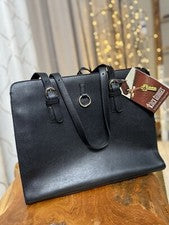 JACK GEORGES MUJER NEGRO CUERO SAFFIANO BOLSO DE TRABAJO PORTÁTIL OFICINA MONEDERO BOLSO