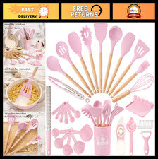Juego de 39 utensilios de cocina de silicona - Resistente al calor, herramientas de cocina sin BPA, con