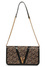 Bolso de hombro Versace Virtus La Greca para mujer de cuero de lona recubierta negro caramelo