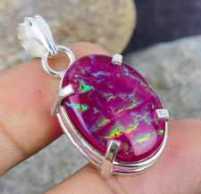 Colgante único hecho a mano de plata esterlina 925 con piedras preciosas de ópalo triple rosa joyería