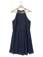 Vestido de noche JAKE*S azul encaje lentejuelas elegante vestido midi mujer talla 42 XL