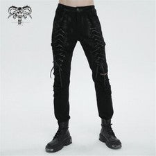Diablo Moda Negro Gótico Punk Cordón Decoración Pantalones Largos Ajustados