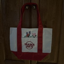 TU NOMBRE + Bolso de Mano de Lona Trader Joes Diseño Floral Adornado Rojo