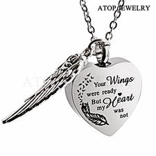 Nuevo Collar Urna Cristal Ala Corazón Para Cenizas Cremación Colgante Joyería Conmemorativa