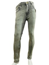 Pantalones de mezclilla para hombre verde oliva desteñidos Biker 33 pulgadas