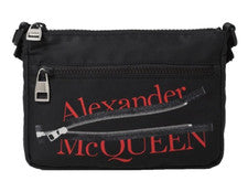NUEVO ALEXANDER MCQUEEN Bolso Bandolera de Nylon Bolsa con Cremallera Negro Rojo Logo-Impresión Cremallera