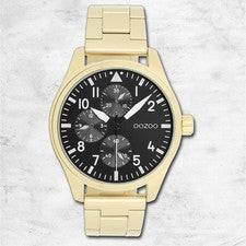 Oozoo Metal Reloj para Hombre CD Eyes Análogo de Cuarzo Pulsera Oro UOC11507