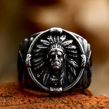 Anillo jefe líder tribal indio vintage anillo pluma cacique de acero inoxidable