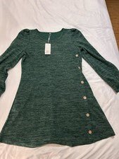 Nuevo con etiquetas Vestido Xieerduo Para Mujer Manga Larga Grande Verde Cuello Redondo Hasta la Rodilla