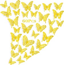 60 piezas 3D Oro Mariposa Adhesivo Arte Pared Mural Puerta Calcomanías Decoración Hogar 5 Estilos