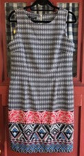 Vestido para mujer Mario Serrani clásico azul multicolor geométrico sin mangas talla 12