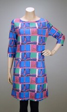 VEGAS Paris Kleid 3/4-Arm Quadrate Blau Pink Grün - starke Farben - TOP - Gr. S