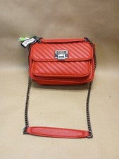 Bolso de mano Badgley Mischka para mujer, bolso de cuero vegano rojo, asas de cadena, logotipo