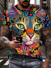 Camiseta Colorido Arte Gato 3D Impresión Gráfica Moda Manga Corta Ligero Sedoso