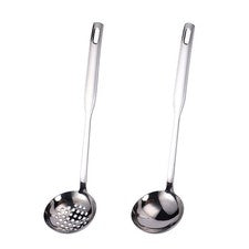 Juego de utensilios de cocina de acero inoxidable con cucharón y colador para sopa caliente de 2 piezas
