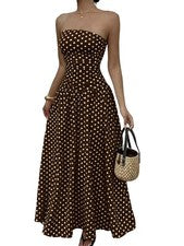 "Mujer Maxi Vestido Lunares, Sin Tirantes, Fruncido, Sin Mangas W5R52151"