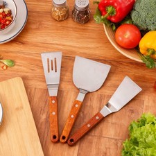 3 Espátulas de Acero Inoxidable con Cómodas Asas de Madera para Cocina